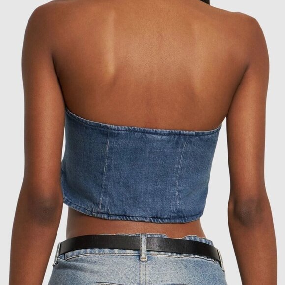 Miaou Denim Halter Top Denim Vest Miaou Dani Halter Crop Top Corset - Picture 4 of 11